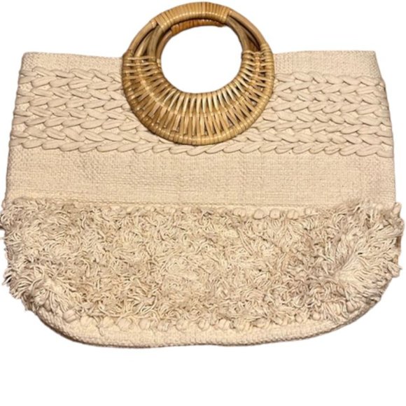 Fifth & Luxe cream woven tote bag with ratan handle - boho - Picture 1 of 6